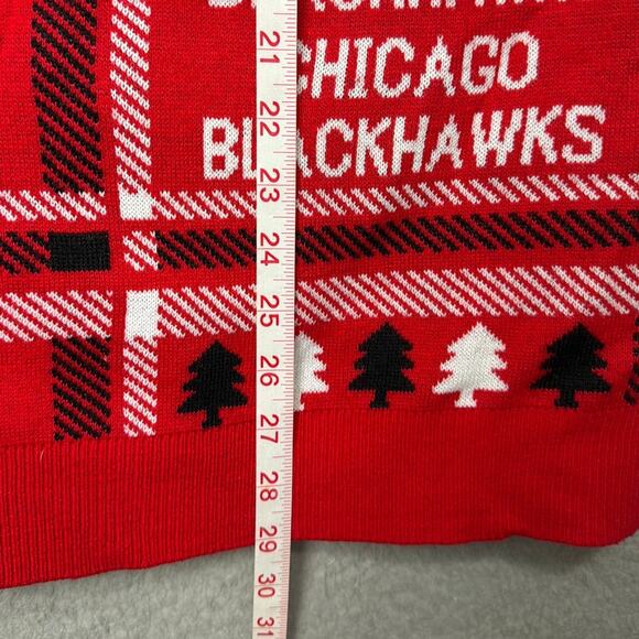 Chicago Blackhawks Ugly Christmas Sweater Red Black Size L Hockey Fans NHL - Picture 5 of 10